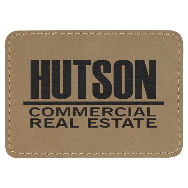 3 1/2" x 2 1/2" Rectangle Light Brown Engraved Faux Leather Patch with Adhesive - Light Brown