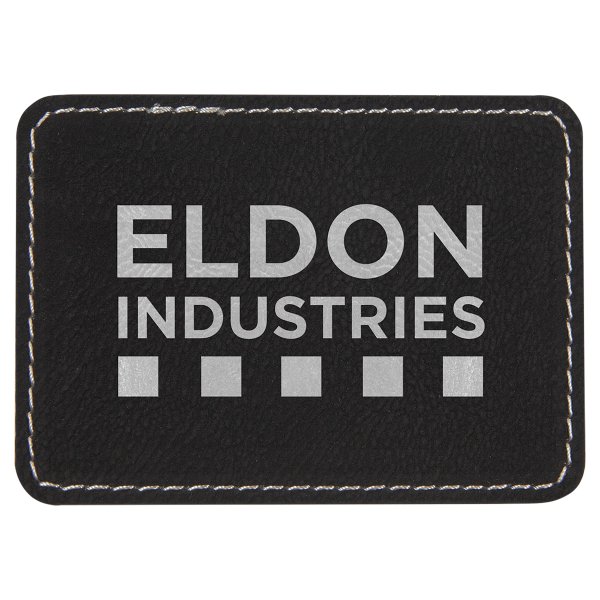 3 1/2" x 2 1/2" Rectangle Black/Silver Engraved Faux Leather Patch with Adhesive - Black