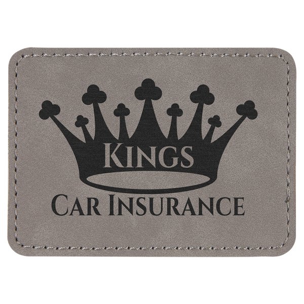 3 1/2" x 2 1/2" Rectangle Gray Engraved Faux Leather Patch with Adhesive - Gray