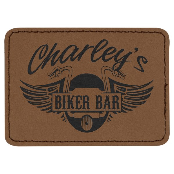 3 1/2" x 2 1/2" Rectangle Dark Brown Engraved Faux Leather Patch with Adhesive - Dark Brown