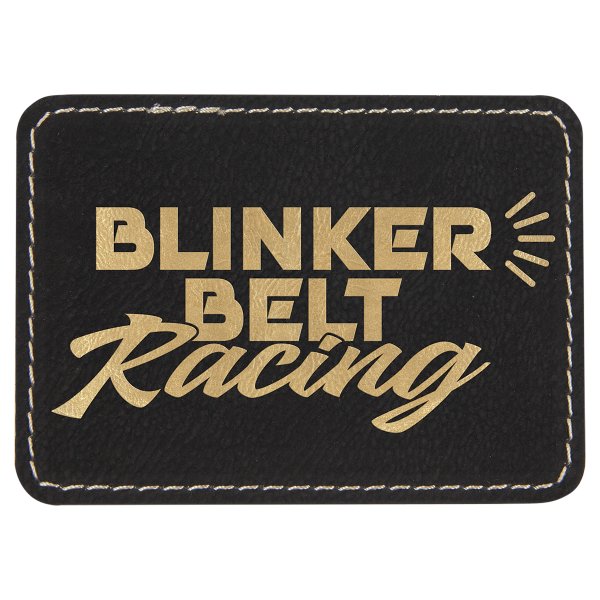 3 1/2" x 2 1/2" Rectangle Black/Gold Engraved Faux Leather Patch with Adhesive - Black