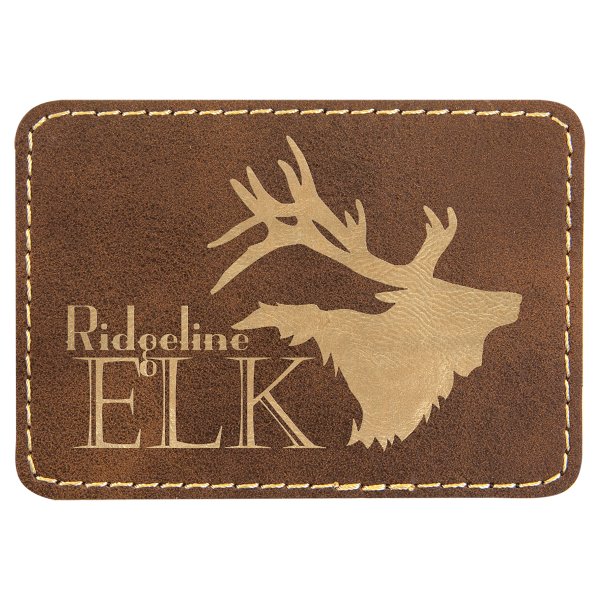 3 1/2" x 2 1/2" Rectangle Rustic/Gold Engraved Faux Leather Patch with Adhesive - Rustic