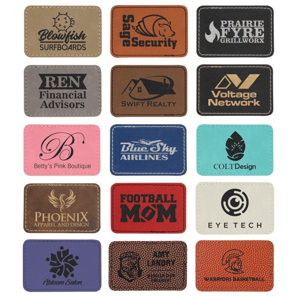 3" x 2" Rectangle Engraved Faux Leather Patch with Adhesive - Various