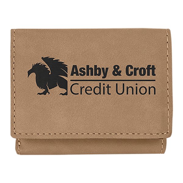 3" x 4" Light Brown Engraved Faux Leather Trifold Wallet - Light Brown