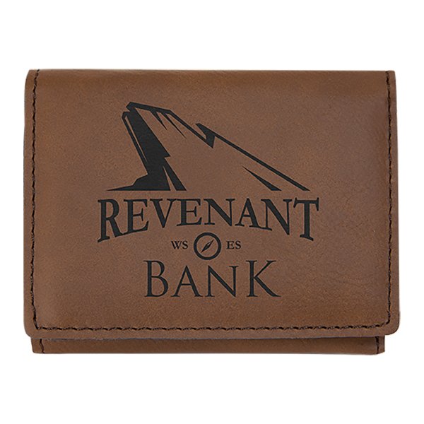 3" x 4" Dark Brown Engraved Faux Leather Trifold Wallet - Dark Brown