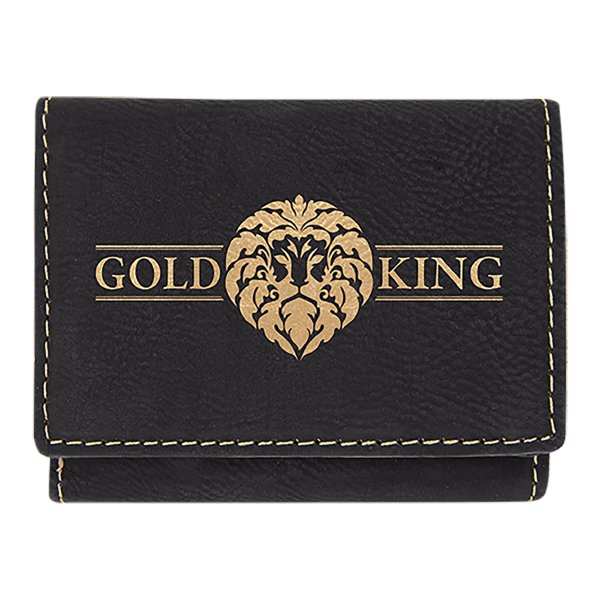 3" x 4" Black/Gold Engraved Faux Leather Trifold Wallet - Black/Gold