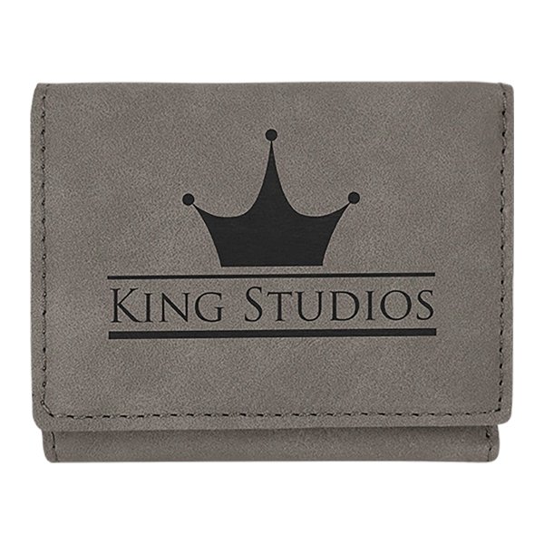 3" x 4" Gray Engraved Faux Leather Trifold Wallet - Gray