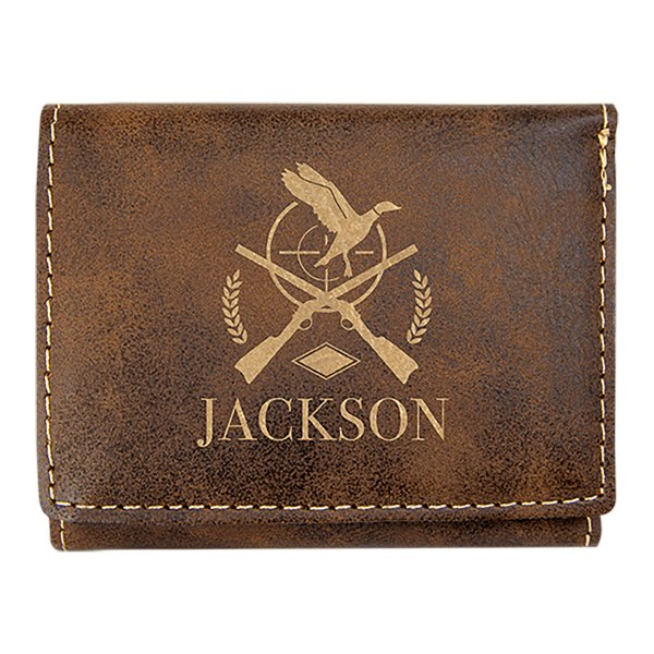 3" x 4" Rustic/Gold Engraved Faux Leather Trifold Wallet - Rustic/Gold