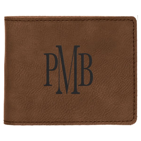 4 1/2" x 3 1/2" Dark Brown Engraved Faux Leather Bifold Wallet - Dark Brown