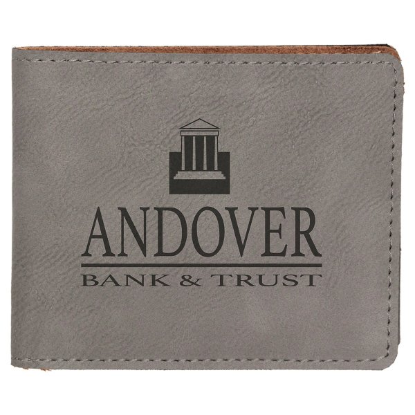 4 1/2" x 3 1/2" Gray Engraved Faux Leather Bifold Wallet - Gray