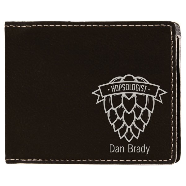 4 1/2" x 3 1/2" Black/Silver Engraved Faux Leather Bifold Wallet - Black