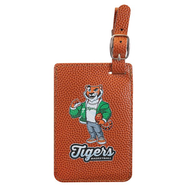 4 1/4" x 2 3/4" Basketball Engraved Faux Leather Luggage Tag - Orange