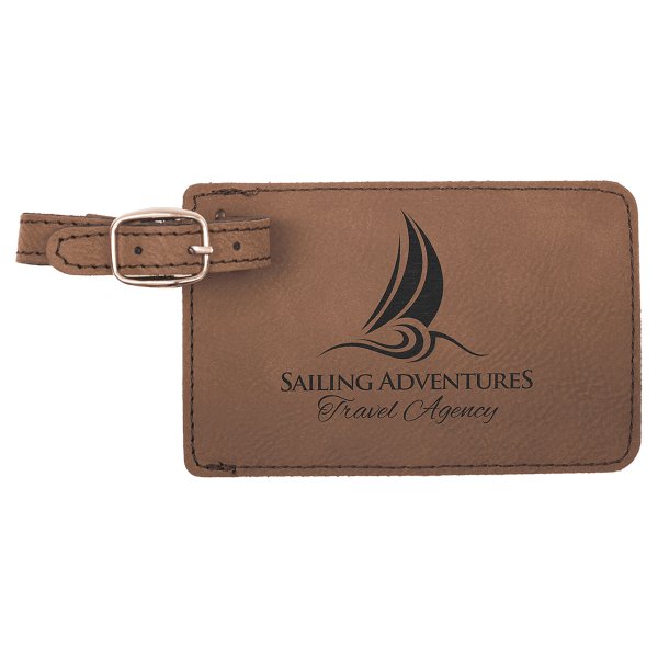 4 1/4" x 2 3/4" Dark Brown Engraved Faux Leather Luggage Tag - Dark Brown