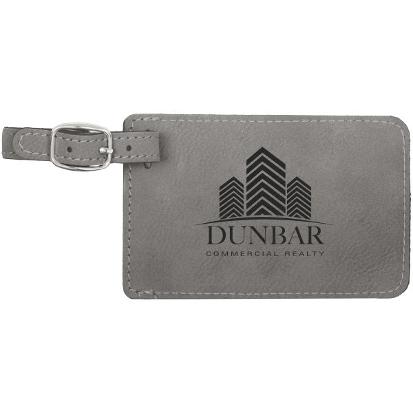 4 1/4" x 2 3/4" Gray Engraved Faux Leather Luggage Tag - Gray