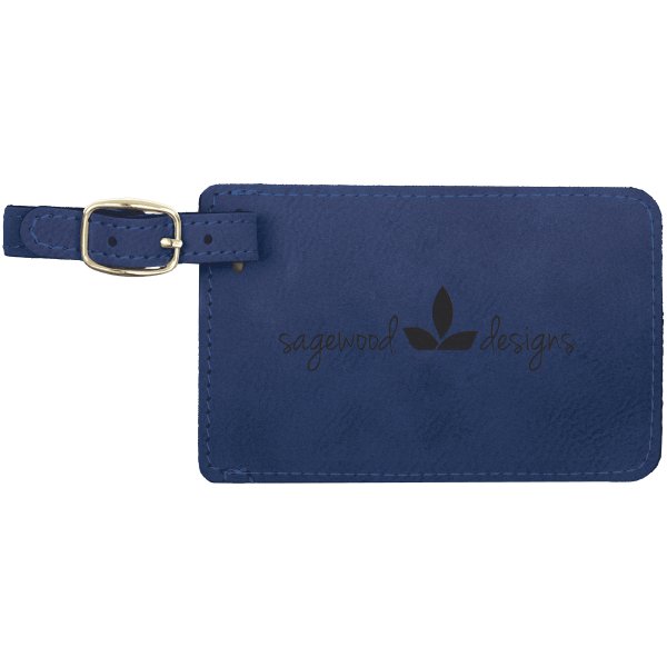 4 1/4" x 2 3/4" Blue/Black Engraved Faux Leather Luggage Tag - Blue