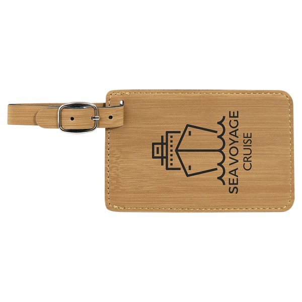 4 1/4" x 2 3/4" Bamboo Engraved Faux Leather Luggage Tag - Bamboo