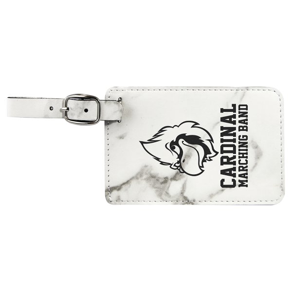 4 1/4" x 2 3/4" White Marble Engraved Faux Leather Luggage Tag - White Marble