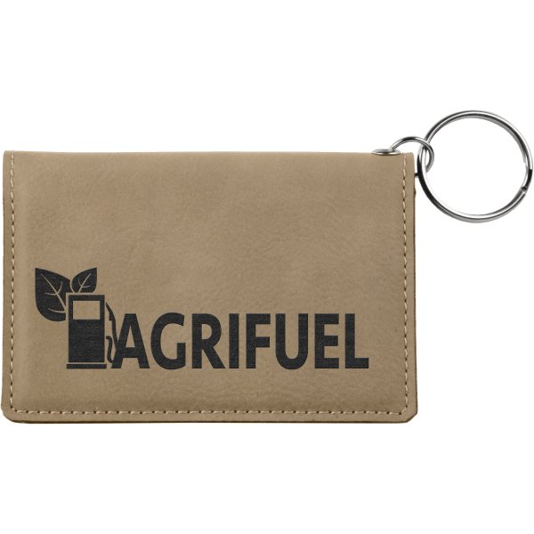 4 1/4" x 3" Light Brown Engraved Faux Leather Keychain ID Holder - Light Brown
