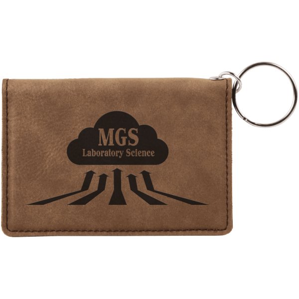 4 1/4" x 3" Dark Brown Engraved Faux Leather Keychain ID Holder - Dark Brown