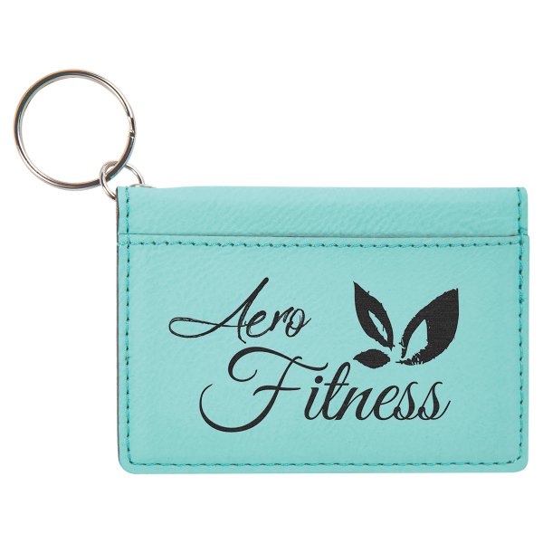 4 1/4" x 3" Teal Engraved Faux Leather Keychain ID Holder - Teal