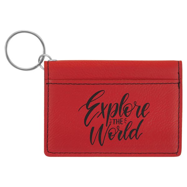 4 1/4" x 3" Red Engraved Faux Leather Keychain ID Holder - Red