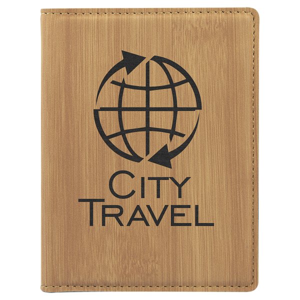 4 1/4" x 5 1/2" Bamboo Engraved Faux Leather Passport Holder - Bamboo