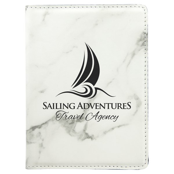 4 1/4" x 5 1/2" White Marble Engraved Faux Leather Passport Holder - White Marble