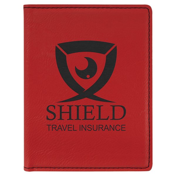 4 1/4" x 5 1/2" Red Engraved Faux Leather Passport Holder - Red