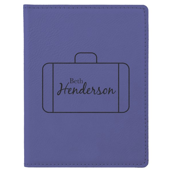 4 1/4" x 5 1/2" Purple Engraved Faux Leather Passport Holder - Purple