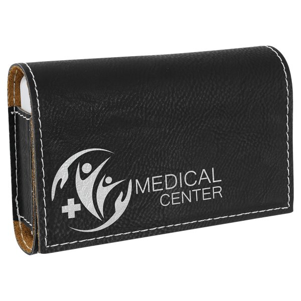 4 3/4" x 3 1/8" Black/Silver Engraved Faux Leather  Pill Box - Black