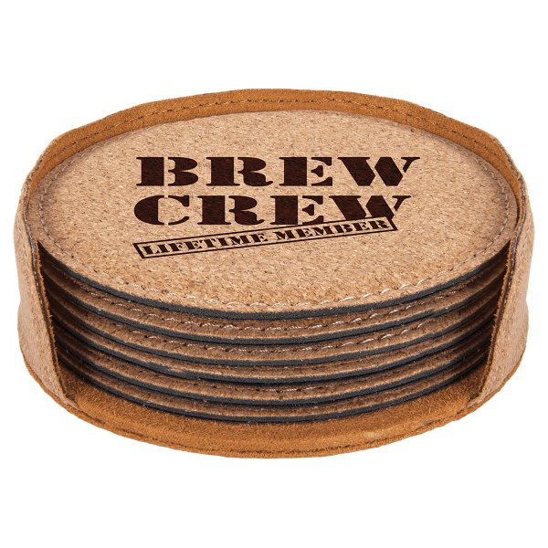4" Round Cork 6-Coaster Set - Light Brown