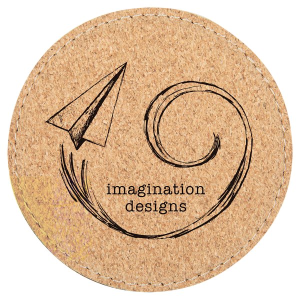 4" Round Cork Coaster with Stitching - Rustic