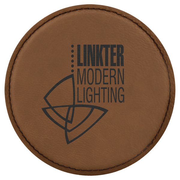 4" Round Dark Brown Engraved Faux Leather Coaster - Dark Brown