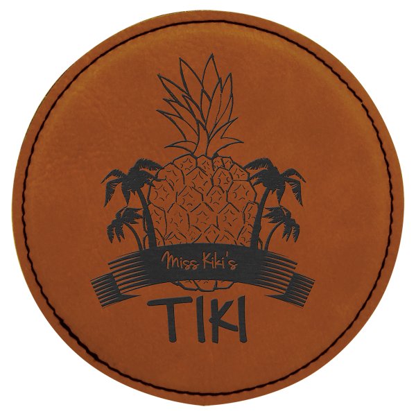 4" Round Rawhide Engraved Faux Leather Coaster - Rawhide