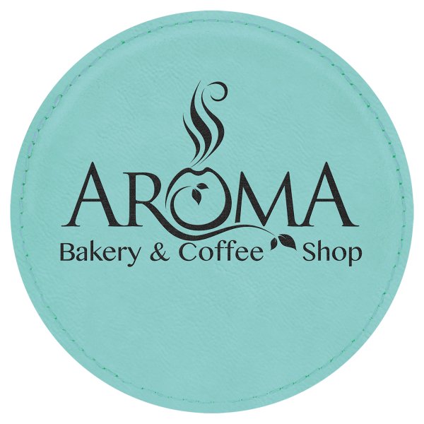 4" Round Teal Engraved Faux Leather Coaster - Teal