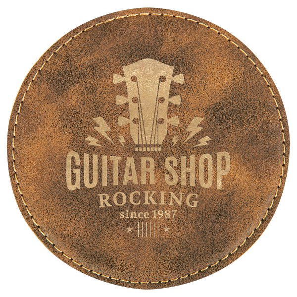 4" Round Rustic/Gold Engraved Faux Leather Coaster - Rustic