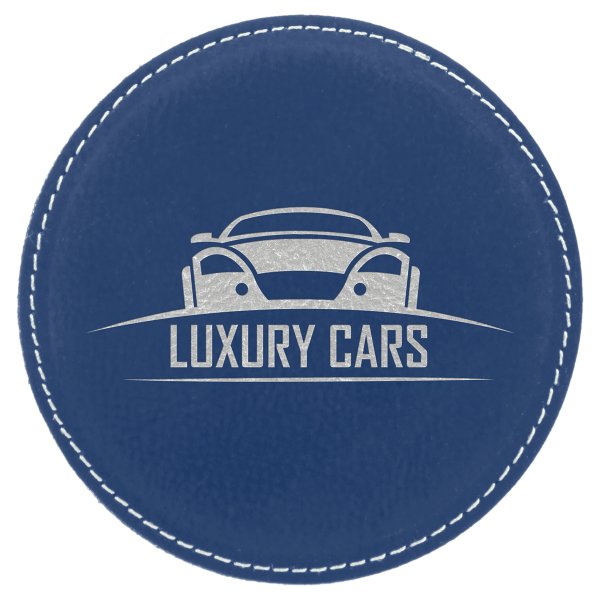 4" Round Blue/Silver Engraved Faux Leather Coaster - Blue/Silver