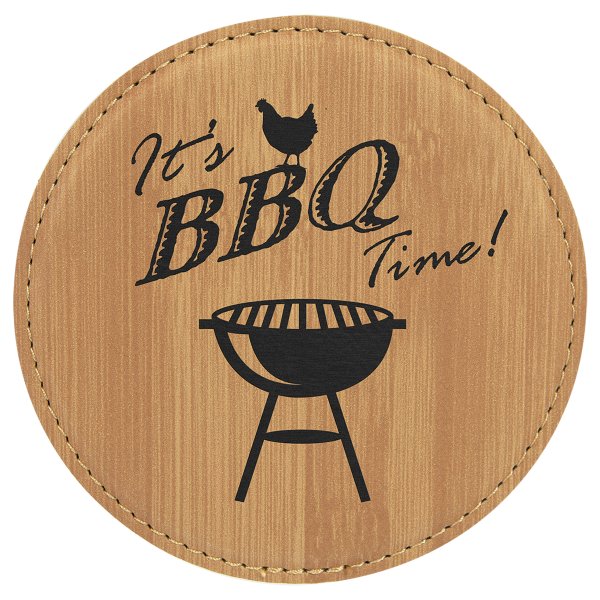 4" Round Bamboo Engraved Faux Leather Coaster - Bamboo