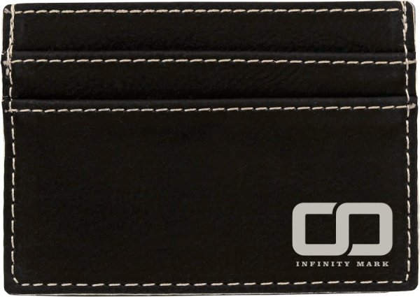 4" x 2 3/4" Black/Silver Engraved Faux Leather Wallet Clip - Black/Silver