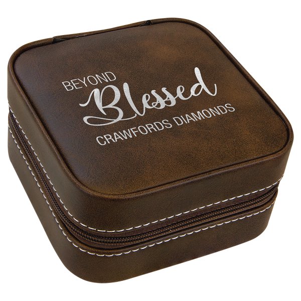 4" X 4" Rustic/Silver Leatherette Travel Jewelry Box with Tan Lining - Rustic