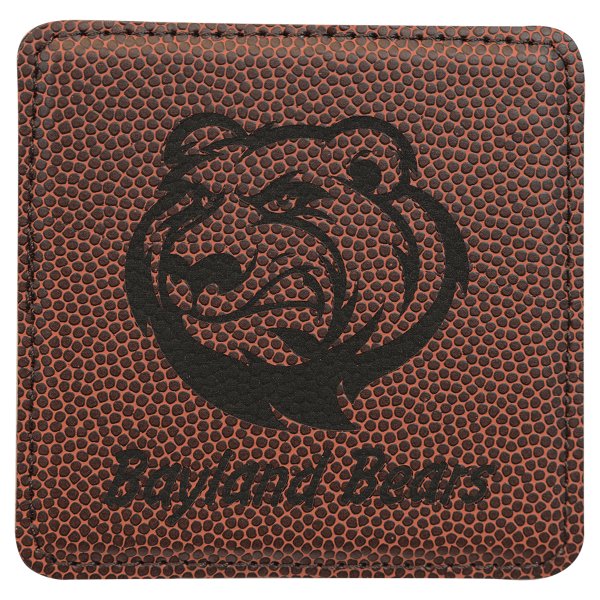 4" x 4" Square Football Engraved Faux Leather Coaster - Brown