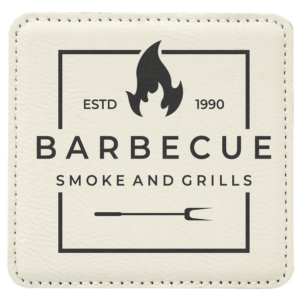 4" x 4" Square White Engraved Faux Leather Coaster - White