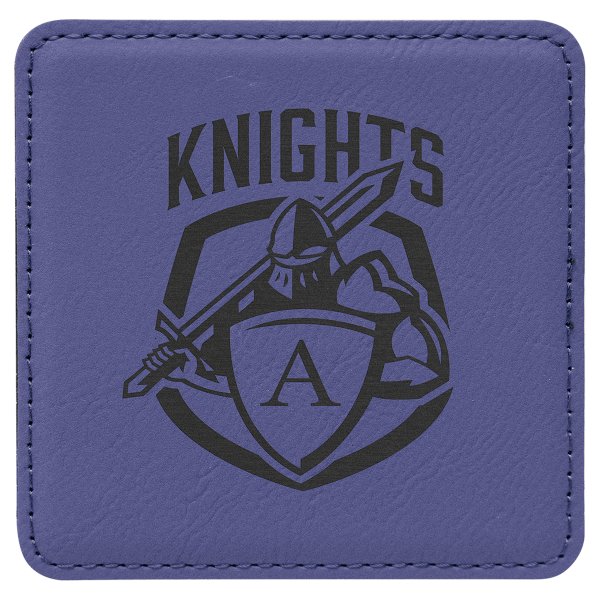 4" x 4" Square Purple Engraved Faux Leather Coaster - Purple