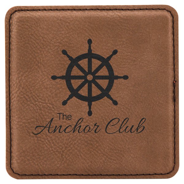 4" x 4" Square Dark Brown Engraved Faux Leather Coaster - Dark Brown