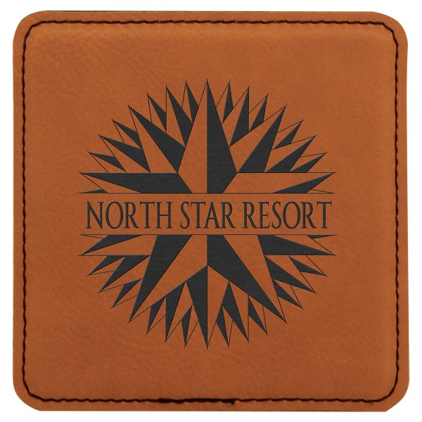 4" x 4" Square Rawhide Engraved Faux Leather Coaster - Rawhide