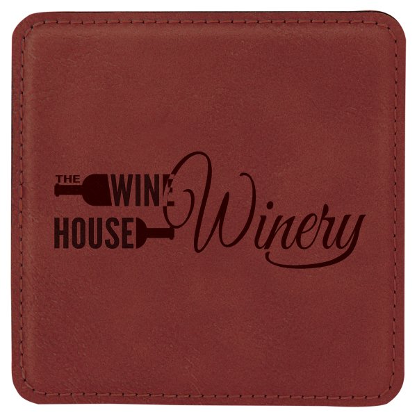 4" x 4" Square Rose Engraved Faux Leather Coaster - Rose