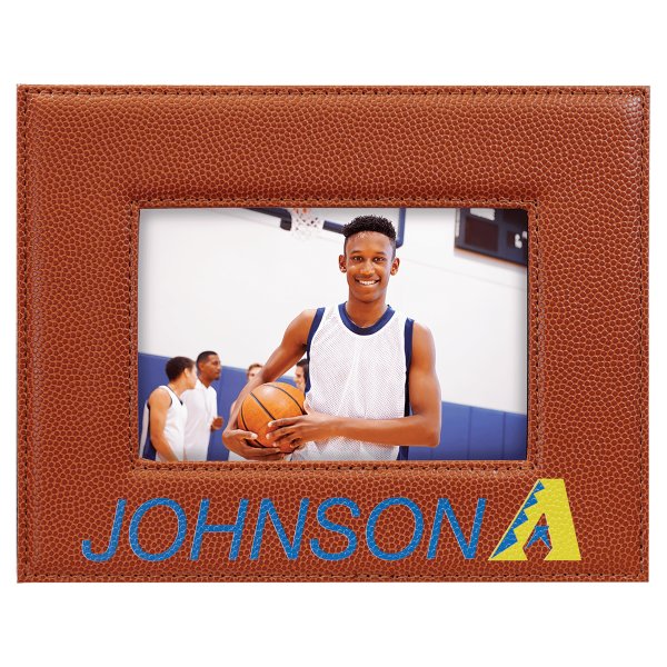 4" x 6" Basketball Engraved Faux Leather Photo Frame - Orange