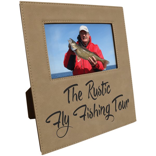 4" x 6" Light Brown Leatherette Photo Frame with 4 1/4" x 7 7/8" Personalization Area - Light Brown