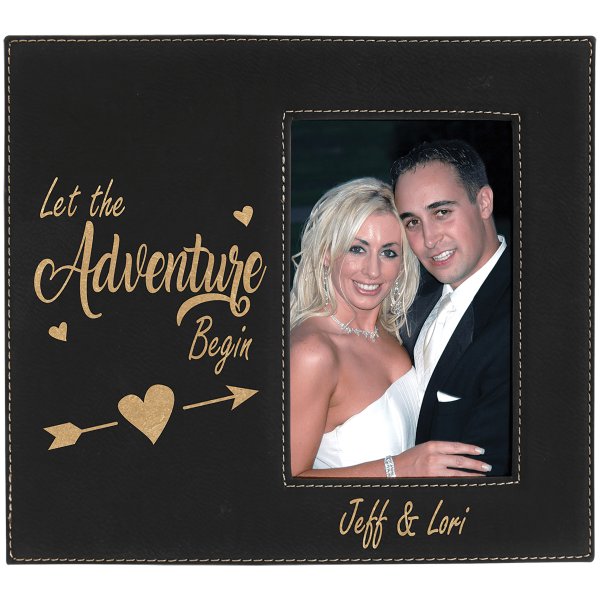 4" x 6" Black/Gold Leatherette Photo Frame with 4 1/4" x 7 7/8" Personalization Area - Black