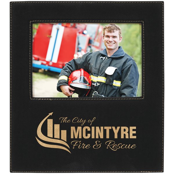5" x 7" Black/Gold Leatherette Photo Frame with 4 1/4" x 8 7/8" Personalization Area - Black